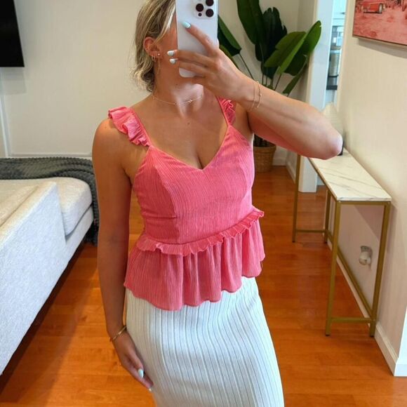 pink ruffle peplum tank top - Picture 1 of 2